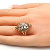 Oro Laminado Multi Stone Ring, Gold Filled Style Flower Design, with White Cubic Zirconia, Polished, Golden Finish, 01.210.0015.08 (Size 8)