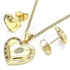 Oro Laminado Earring and Pendant Adult Set, Gold Filled Style Heart Design, with Garnet and White Micro Pave, Polished, Golden Finish, 10.156.0297.1