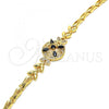 Oro Laminado Fancy Bracelet, Gold Filled Style Flower and Fish Design, with Black and White Cubic Zirconia, Polished, Golden Finish, 03.266.0029.1.07
