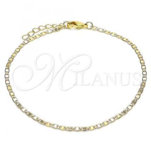 Oro Laminado Basic Anklet, Gold Filled Style Mariner Design, Polished, Golden Finish, 04.213.0080.10