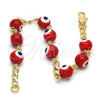Oro Laminado Fancy Bracelet, Gold Filled Style Evil Eye Design, with Garnet Opal, Red Resin Finish, Golden Finish, 03.63.2069.07