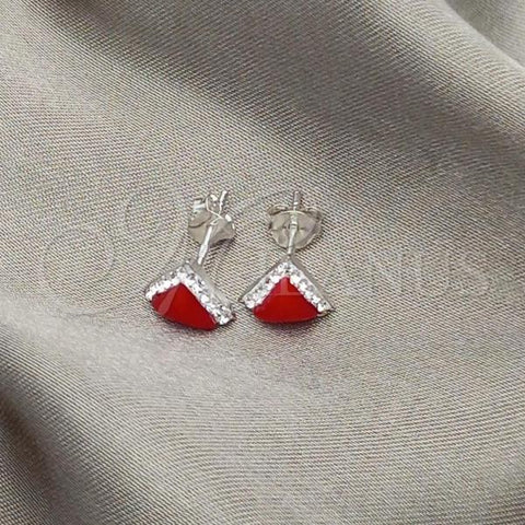 Sterling Silver Stud Earring, with White Cubic Zirconia and Orange Red Pearl, Polished, Silver Finish, 02.399.0035.1