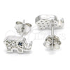 Sterling Silver Stud Earring, Elephant Design, with White Cubic Zirconia, Polished, Rhodium Finish, 02.336.0081