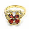 Oro Laminado Multi Stone Ring, Gold Filled Style Heart and Flower Design, with Garnet and White Cubic Zirconia, Polished, Golden Finish, 01.365.0005.09 (Size 9)