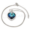 Rhodium Plated Pendant Necklace, Heart Design, with Bermuda Blue Swarovski Crystals and White Micro Pave, Polished, Rhodium Finish, 04.239.0006.16