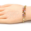 Oro Laminado Fancy Bracelet, Gold Filled Style Flower and Leaf Design, with Multicolor Cubic Zirconia, Polished, Golden Finish, 03.63.2129.2.07