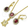 Oro Laminado Earring and Pendant Adult Set, Gold Filled Style Turtle Design, with Garnet and White Crystal, Polished, Golden Finish, 10.122.0010