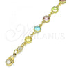 Oro Laminado Fancy Anklet, Gold Filled Style Flower Design, with Multicolor Cubic Zirconia, Polished, Golden Finish, 03.386.0003.10