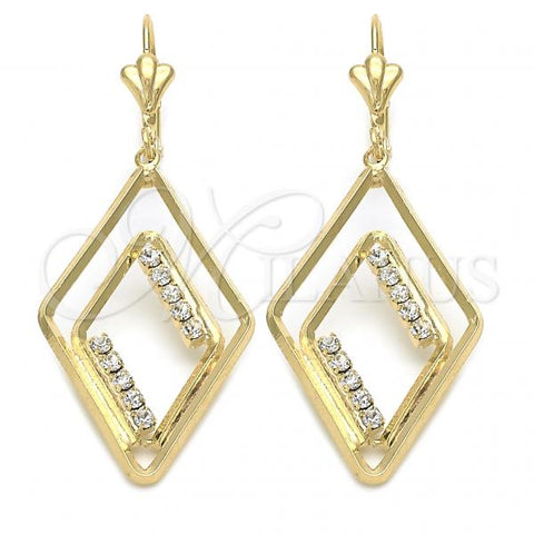 Oro Laminado Long Earring, Gold Filled Style with  Cubic Zirconia, Golden Finish, 86.005