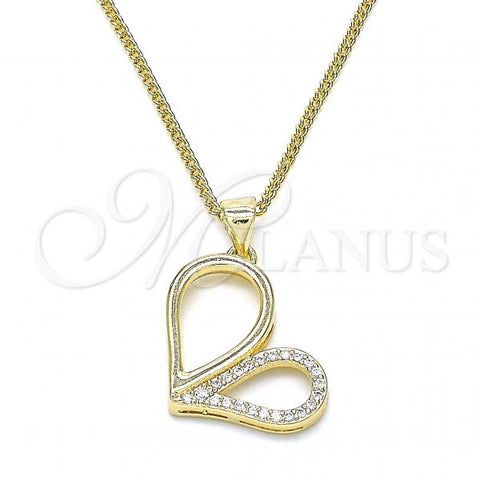 Oro Laminado Pendant Necklace, Gold Filled Style Heart Design, with White Micro Pave, Polished, Golden Finish, 04.156.0319.20