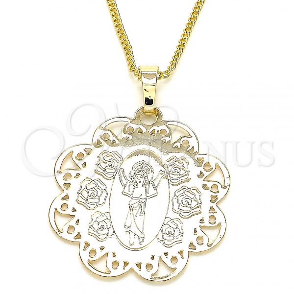 Oro Laminado Pendant Necklace, Gold Filled Style Divino Niño Design, Polished, Golden Finish, 04.106.0049.1.20