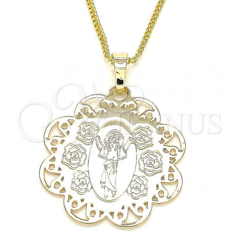 Oro Laminado Pendant Necklace, Gold Filled Style Divino Niño Design, Polished, Golden Finish, 04.106.0049.1.20