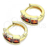 Oro Laminado Huggie Hoop, Gold Filled Style with Garnet Cubic Zirconia, Polished, Golden Finish, 02.284.0038.1.12