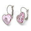 Rhodium Plated Leverback Earring, Heart Design, with Light Rose Swarovski Crystals, Polished, Rhodium Finish, 02.239.0013.4