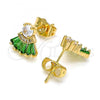 Oro Laminado Stud Earring, Gold Filled Style with Green and White Cubic Zirconia, Polished, Golden Finish, 02.310.0022