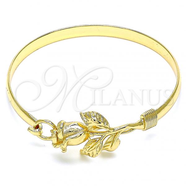 Oro Laminado Individual Bangle, Gold Filled Style Flower Design, Polished, Golden Finish, 07.192.0037.04