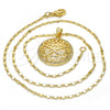 Oro Laminado Pendant Necklace, Gold Filled Style Flower Design, with White Micro Pave, Polished, Golden Finish, 04.195.0003.20