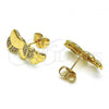 Oro Laminado Stud Earring, Gold Filled Style Heart Design, with White Micro Pave, Polished, Golden Finish, 02.156.0662
