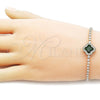 Oro Laminado Fancy Bracelet, Gold Filled Style Four-leaf Clover and Cluster Design, with Green and White Cubic Zirconia, Polished, Golden Finish, 03.284.0052.2.07