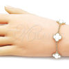 Oro Laminado Fancy Bracelet, Gold Filled Style Four-leaf Clover and Rolo Design, with Ivory Mother of Pearl, Polished, Golden Finish, 03.414.0001.4.07