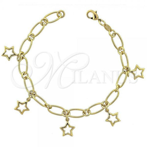 Oro Laminado Charm Bracelet, Gold Filled Style Star Design, Polished, Golden Finish, 5.021.003