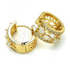 Oro Laminado Huggie Hoop, Gold Filled Style Leaf and Teardrop Design, with White Cubic Zirconia, Polished, Golden Finish, 02.210.0090.15
