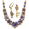 Oro Laminado Necklace and Earring, Gold Filled Style Flower Design, with Amethyst Cubic Zirconia, Polished, Golden Finish, 06.221.0015.2