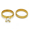 Stainless Steel Wedding Ring, with White Cubic Zirconia, Diamond Cutting Finish, Golden Finish, 01.223.0001.07 (Size 7)