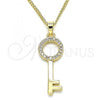 Oro Laminado Pendant Necklace, Gold Filled Style key Design, with White Micro Pave, Polished, Golden Finish, 04.344.0010.20