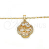 Oro Laminado Pendant Necklace, Gold Filled Style Leaf and Teardrop Design, with White Cubic Zirconia, Polished, Golden Finish, 04.217.0003.18