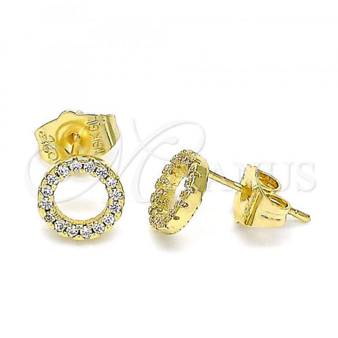 Oro Laminado Stud Earring, Gold Filled Style with White Micro Pave, Polished, Golden Finish, 02.156.0595