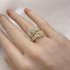 Oro Laminado Multi Stone Ring, Gold Filled Style Baguette Design, with White Cubic Zirconia and White Micro Pave, Polished, Golden Finish, 01.283.0034