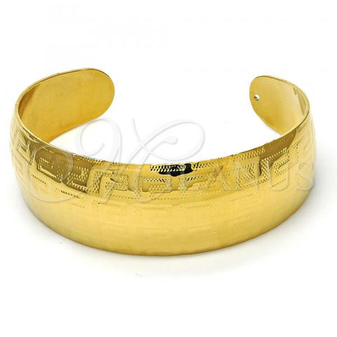 Oro Laminado Individual Bangle, Gold Filled Style Greek Key Design, Polished, Golden Finish, 5.229.013 (25 MM Thickness, One size fits all)