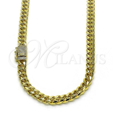 Oro Laminado Basic Necklace, Gold Filled Style Miami Cuban Design, with White Micro Pave, Polished, Golden Finish, 04.213.0303.24