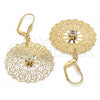 Oro Laminado Dangle Earring, Gold Filled Style Flower and Filigree Design, with White Crystal, Polished, Golden Finish, 61.001
