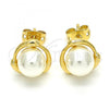 Oro Laminado Stud Earring, Gold Filled Style Ball Design, with Ivory Pearl, Polished, Golden Finish, 02.342.0051