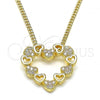 Oro Laminado Pendant Necklace, Gold Filled Style Heart Design, with White Micro Pave, Polished, Golden Finish, 04.156.0357.20