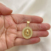 Oro Laminado Religious Pendant, Gold Filled Style Praying Hands Design, with White Micro Pave, Polished, Golden Finish, 05.342.0154