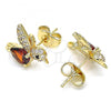 Oro Laminado Stud Earring, Gold Filled Style Bird Design, with Garnet and White Micro Pave, Polished, Golden Finish, 02.210.0404.2