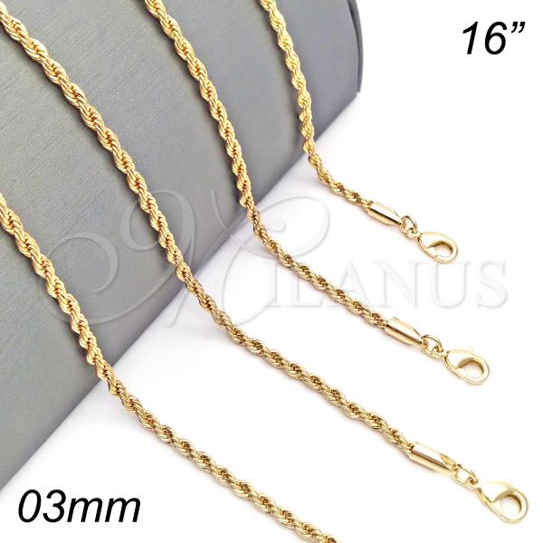 Oro Laminado Basic Necklace, Gold Filled Style Rope Design, Polished, Golden Finish, 04.213.0105.16