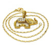 Oro Laminado Pendant Necklace, Gold Filled Style Elephant Design, with White Crystal, Polished, Golden Finish, 04.118.0115.18