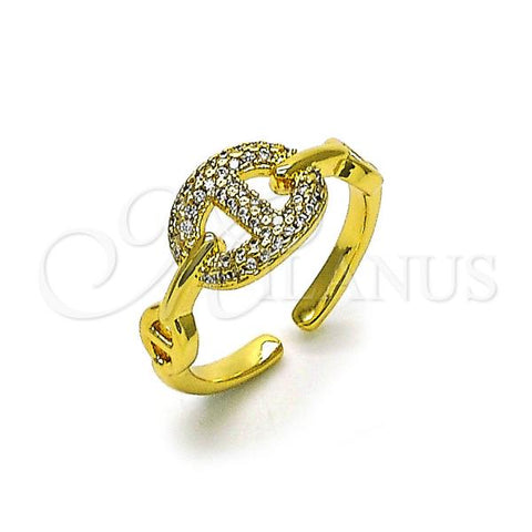 Oro Laminado Multi Stone Ring, Gold Filled Style Puff Mariner Design, with White Micro Pave, Polished, Golden Finish, 01.341.0125