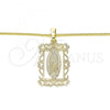 Oro Laminado Pendant Necklace, Gold Filled Style Guadalupe Design, Polished, Golden Finish, 04.106.0058.1.20