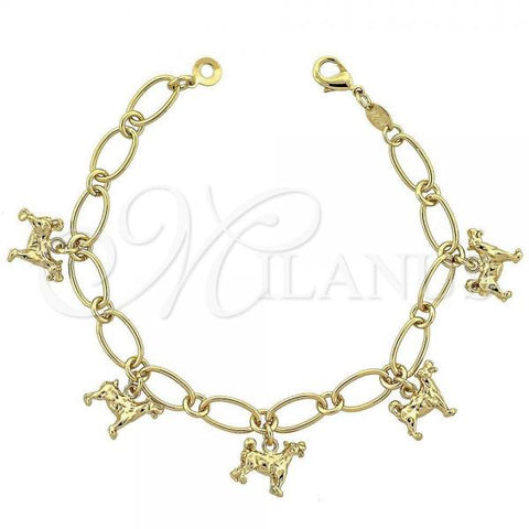 Oro Laminado Charm Bracelet, Gold Filled Style Dog Design, Diamond Cutting Finish, Golden Finish, 5.019.002