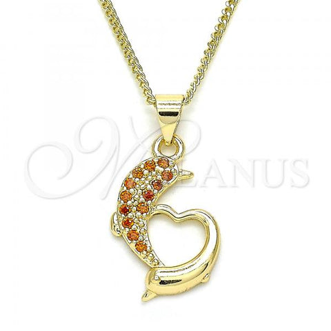 Oro Laminado Pendant Necklace, Gold Filled Style Dolphin Design, with Garnet Micro Pave, Polished, Golden Finish, 04.344.0024.1.20