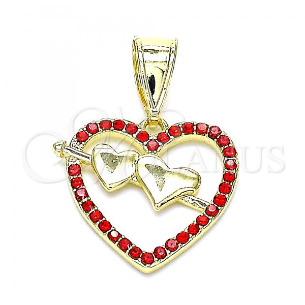 Oro Laminado Fancy Pendant, Gold Filled Style Heart Design, with Garnet Crystal, Polished, Golden Finish, 05.253.0096.1