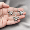 Rhodium Plated Earring and Pendant Adult Set, Bow Design, Polished, Rhodium Finish, 10.163.0038.1