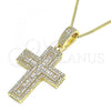 Oro Laminado Pendant Necklace, Gold Filled Style Cross Design, with White Micro Pave, Polished, Golden Finish, 04.156.0234.18