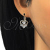 Oro Laminado Leverback Earring, Gold Filled Style Heart Design, with White Cubic Zirconia, Polished, Golden Finish, 02.210.0222