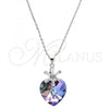 Rhodium Plated Pendant Necklace, Heart and Flower Design, with Paradise Shine Swarovski Crystals and White Cubic Zirconia, Polished, Rhodium Finish, 04.239.0019.2.16